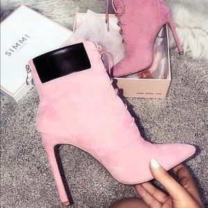 Pink Suede lace up Pointed Ankle boots Size 9